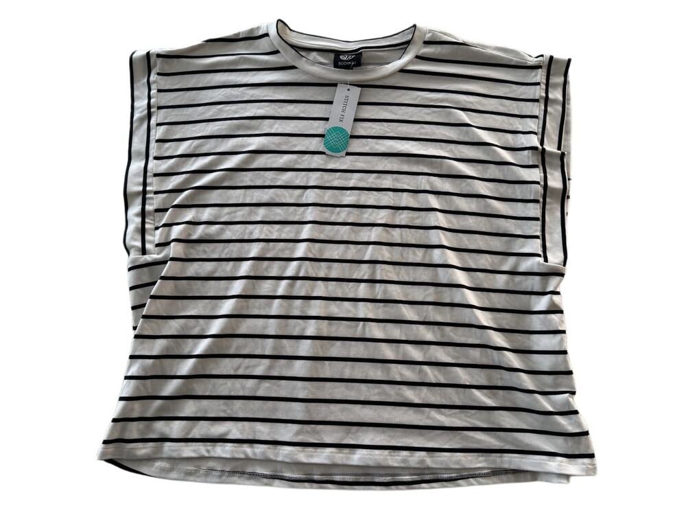 Bobeau Renee Women's L White Black Striped Short Sleeve Sleep Lounge Top NWT